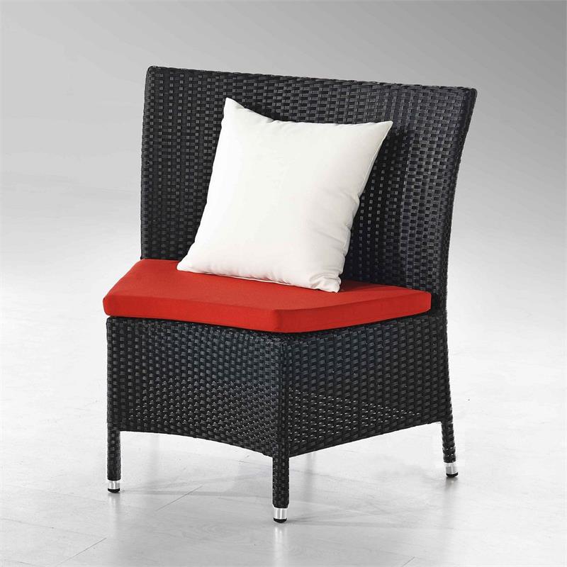 Eden Home 7-Piece Wicker / Rattan & Fabric Outdoor Dining Set in Black/Red