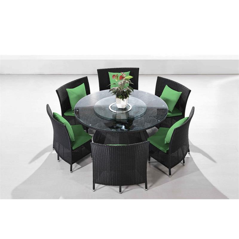 Eden Home 7-Piece Wicker / Rattan & Fabric Outdoor Dining Set in Black/Green