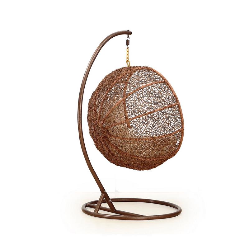Eden Home Mid-Century Rattan & Fabric Hanging Lounge Egg Patio in Brown/Cream