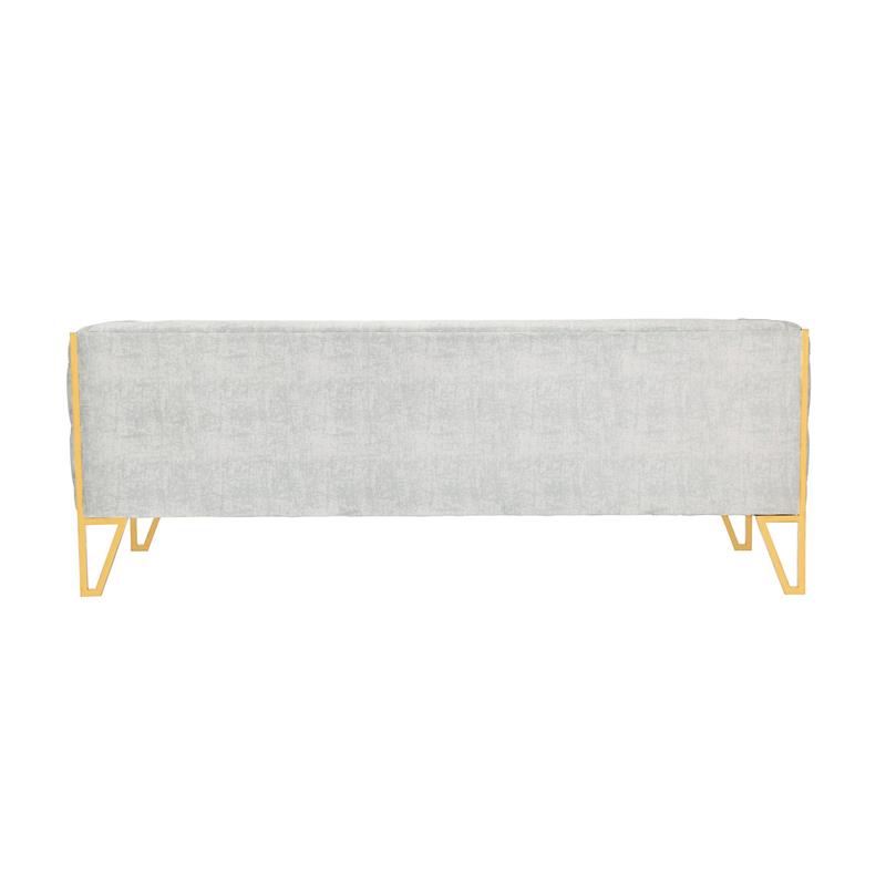 Eden Home Transitional Velvet & Metal 3-Seat Sofa in Gray/Polished Brass