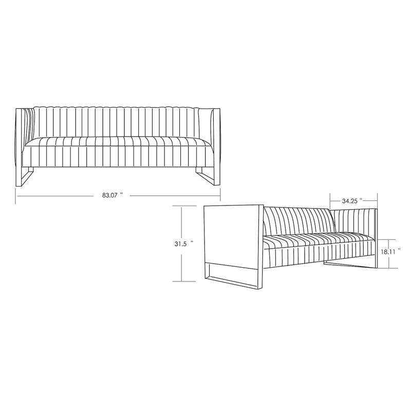 Eden Home Transitional Velvet & Metal 3-Seat Sofa in Aqua/Rose Gold