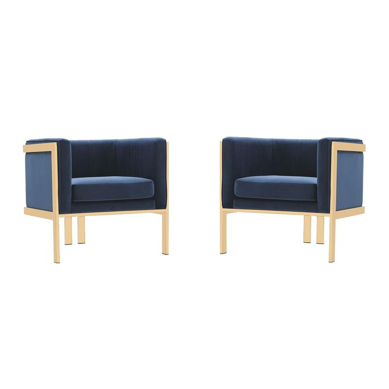 Eden Home Mid-Century Velvet Accent Armchair in Blue (Set of 2)