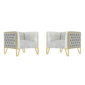 eden home modern velvet upholstered accent chair in grey and gold (set of 2)