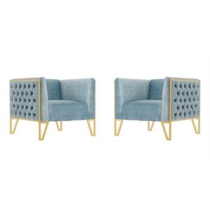 eden home modern velvet upholstered accent chair in ocean blue (set of 2)