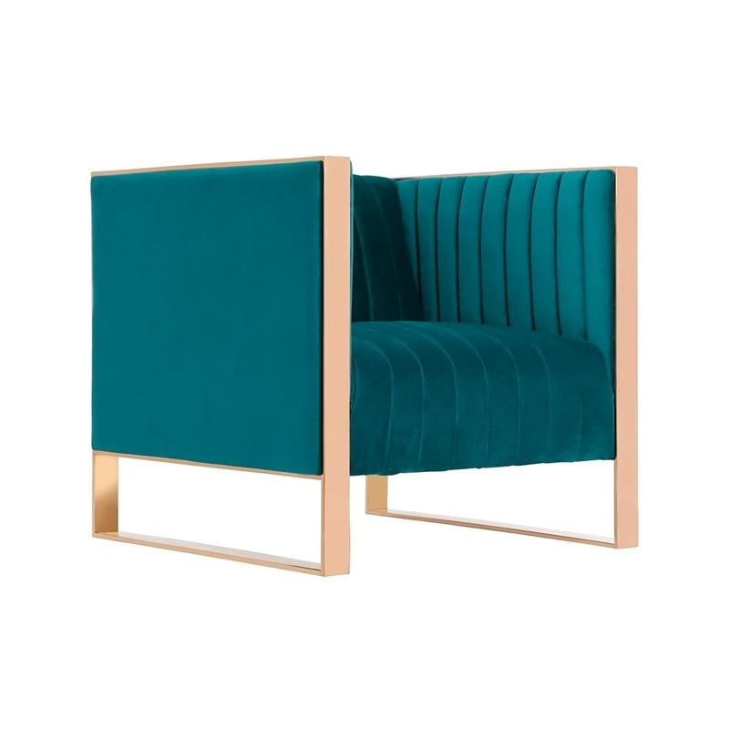 Eden Home 3-Piece Modern Velvet/Metal Sofa & Armchair Set in Teal Blue/Rose Gold