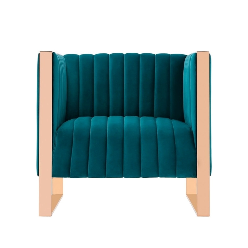 Eden Home 3-Piece Modern Velvet/Metal Sofa & Armchair Set in Teal Blue/Rose Gold