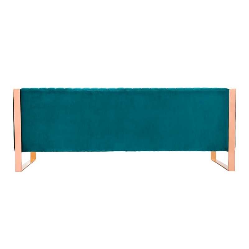 Eden Home 3-Piece Modern Velvet/Metal Sofa & Armchair Set in Teal Blue/Rose Gold