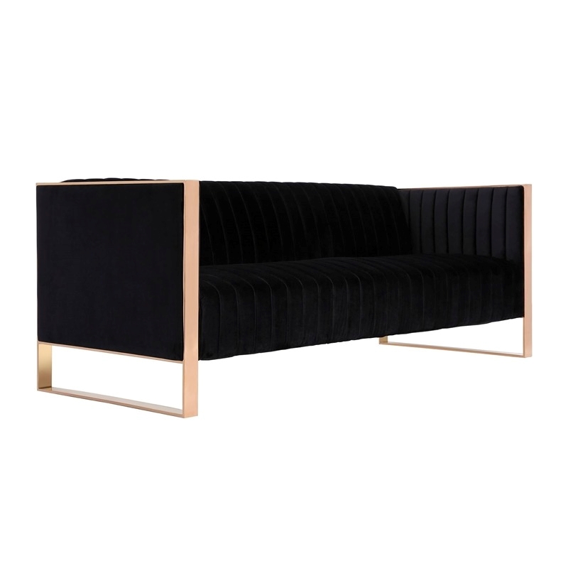 Eden Home 3-Piece Modern Velvet & Metal Sofa & Armchair Set in Black/Rose Gold