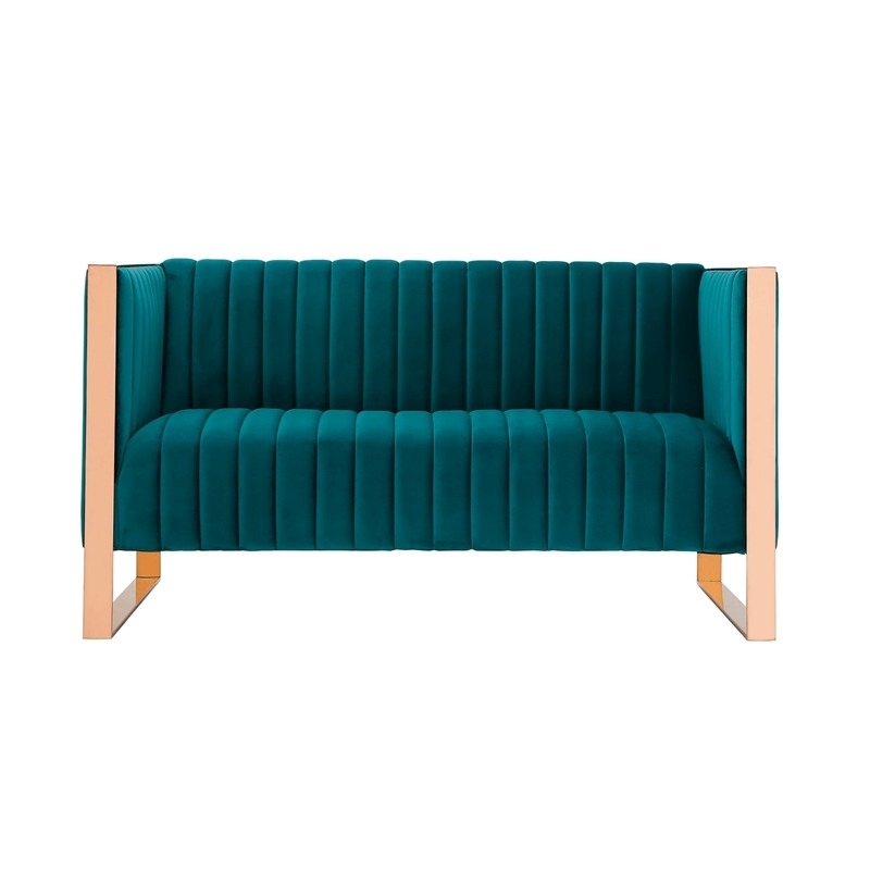 Eden Home 3-Piece Modern Velvet/Metal Sofa Set in Teal Blue/Rose Gold
