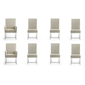 Eden Home 18.9&quot Velvet & Metal Dining Chair in Off White/Chrome (Set of 8)
