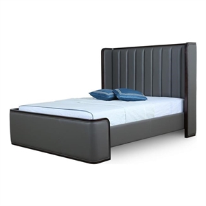 eden home upholstered modern faux leather full bed frame in graphite gray