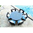 Eden Home 7-Piece Wicker / Rattan & Fabric Outdoor Dining Set in Black/Sky Blue