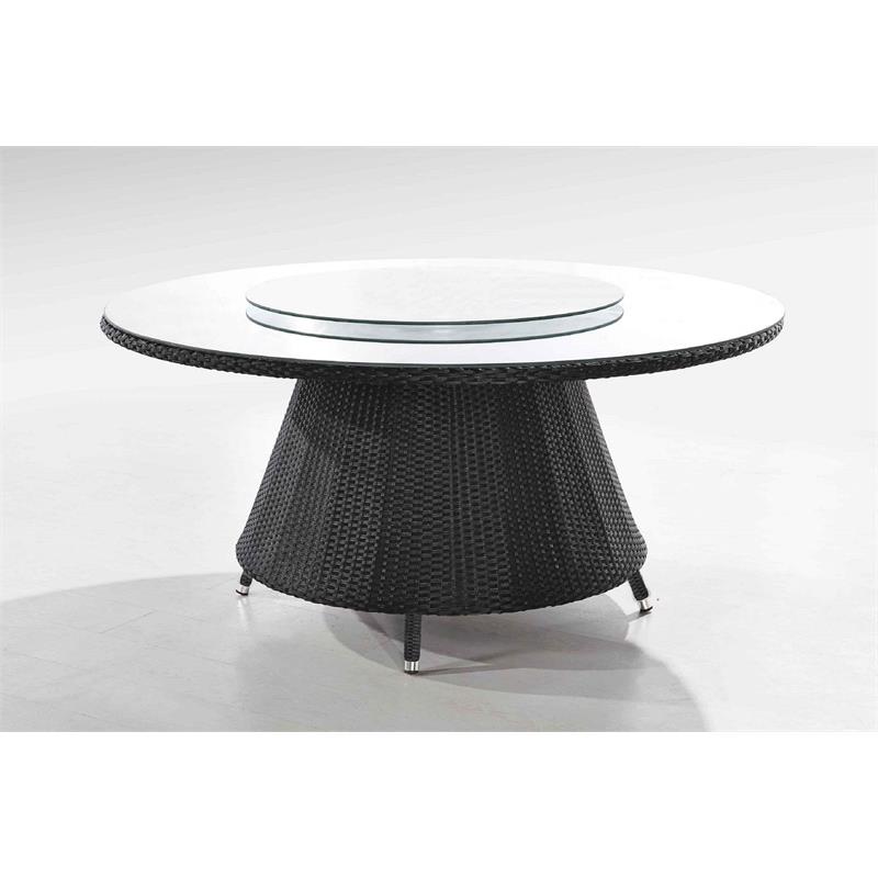 Eden Home 7-Piece Wicker / Rattan & Fabric Outdoor Dining Set in Black/Sky Blue