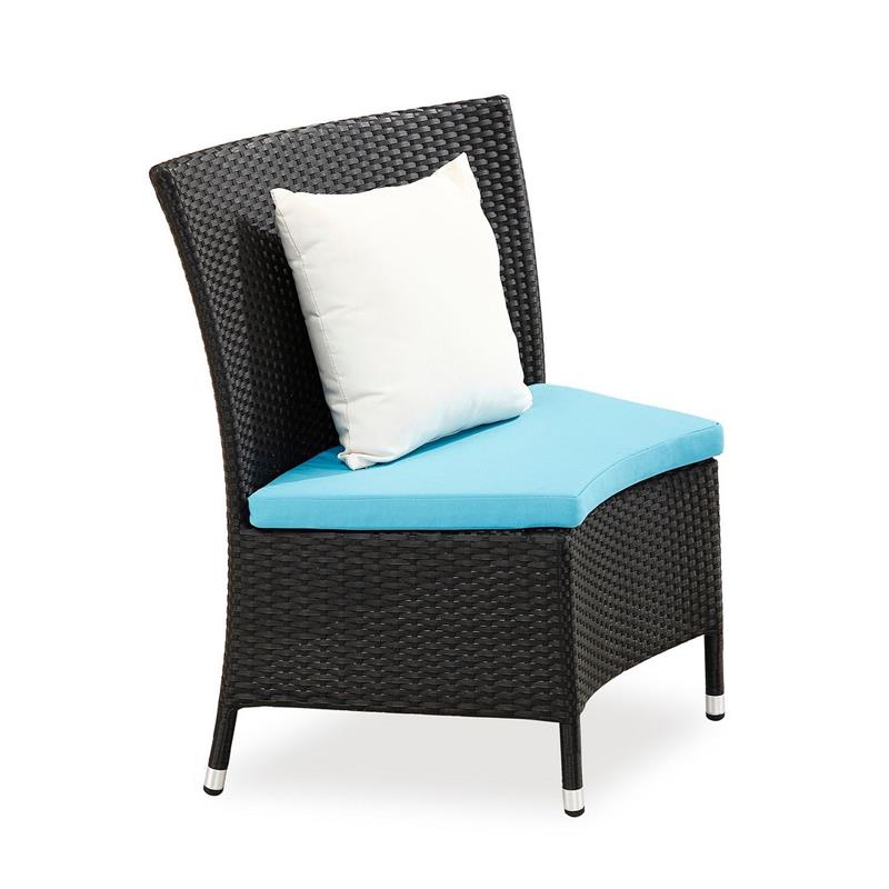 Eden Home 7-Piece Wicker / Rattan & Fabric Outdoor Dining Set in Black/Sky Blue