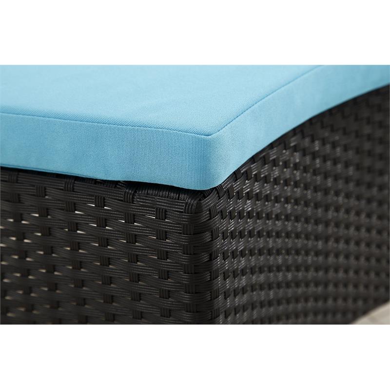 Eden Home 7-Piece Wicker / Rattan & Fabric Outdoor Dining Set in Black/Sky Blue