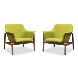 Eden Home Modern Fabric & Wood Accent Chair in Green/Walnut (Set of 2)
