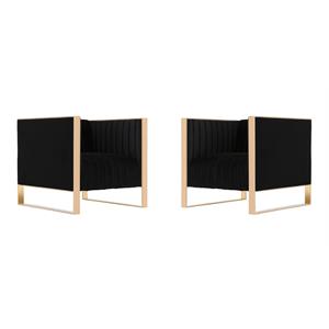 Eden Home Modern Velvet & Metal Accent Chair in Black/Gold (Set of 2)