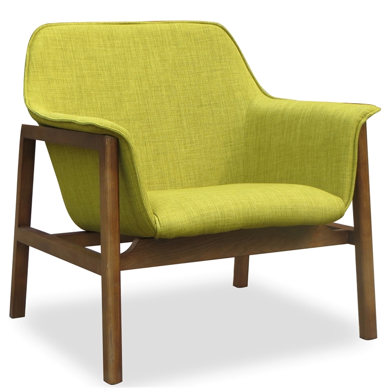 Eden Home Modern Fabric Upholstered Accent Chair in Green/Walnut