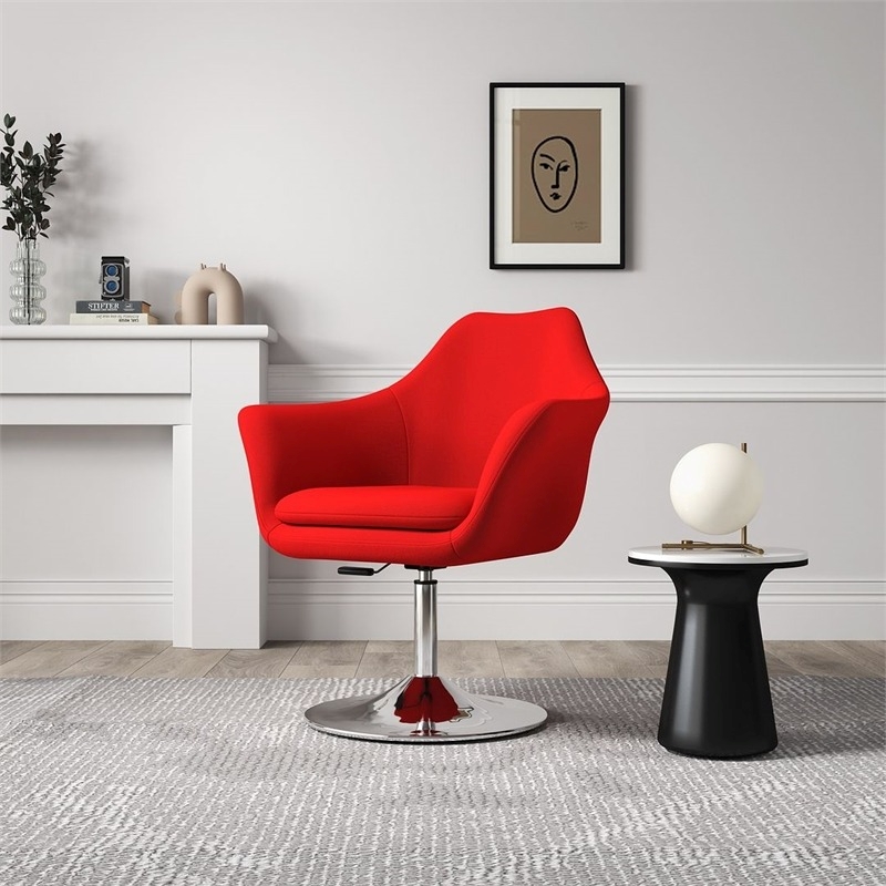 Eden Home Adjustable Height Fabric & Metal Accent Chair in Red/Chrome (Set of 2)