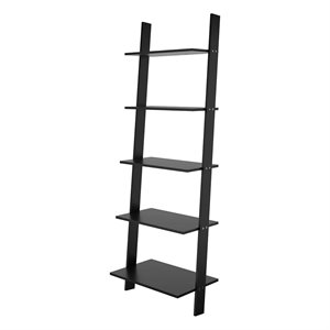 eden home mid-century modern wood 5 tier floating ladder bookcase in black