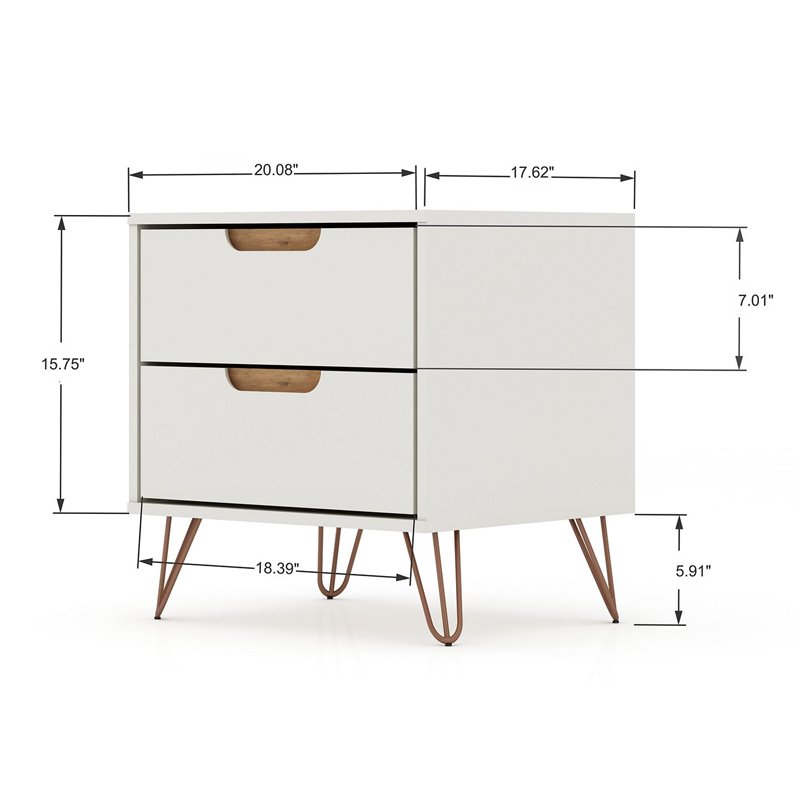 Eden Home 2-Drawer Contemporary Wood Nightstand in Off White/Natural (Set of 2)