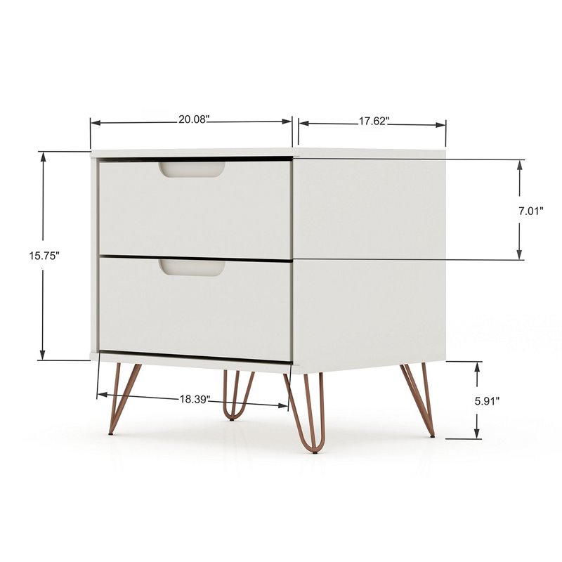 Eden Home 2-Drawer Contemporary Wood Nightstand in Off White (Set of 2)