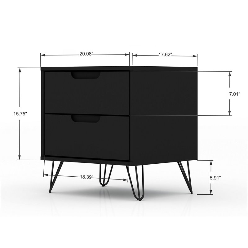 Eden Home 2-Drawer Contemporary Wood Nightstand in Black (Set of 2)