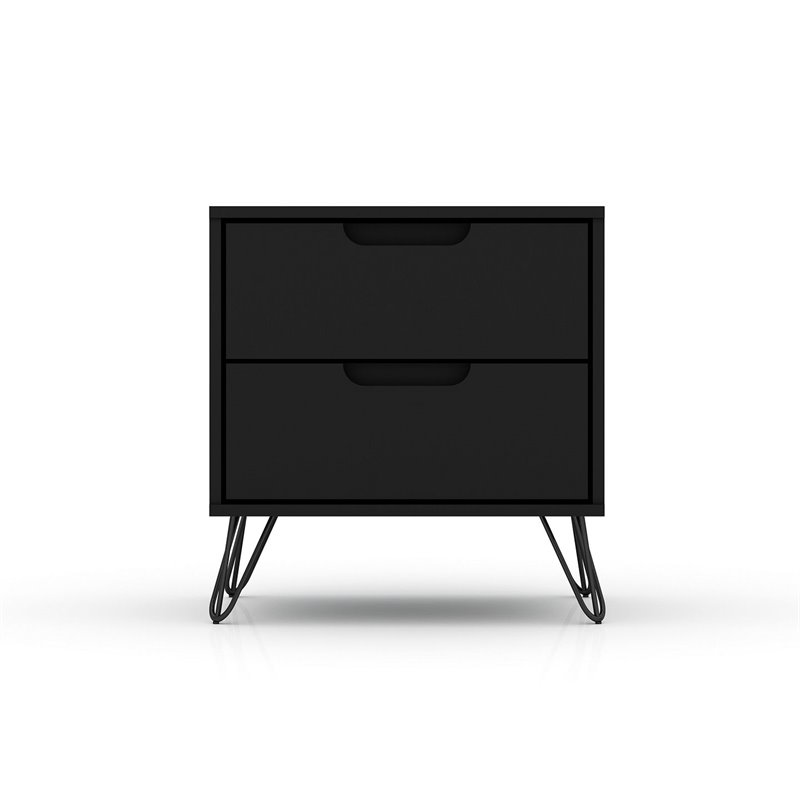 Eden Home 2-Drawer Contemporary Wood Nightstand in Black (Set of 2)