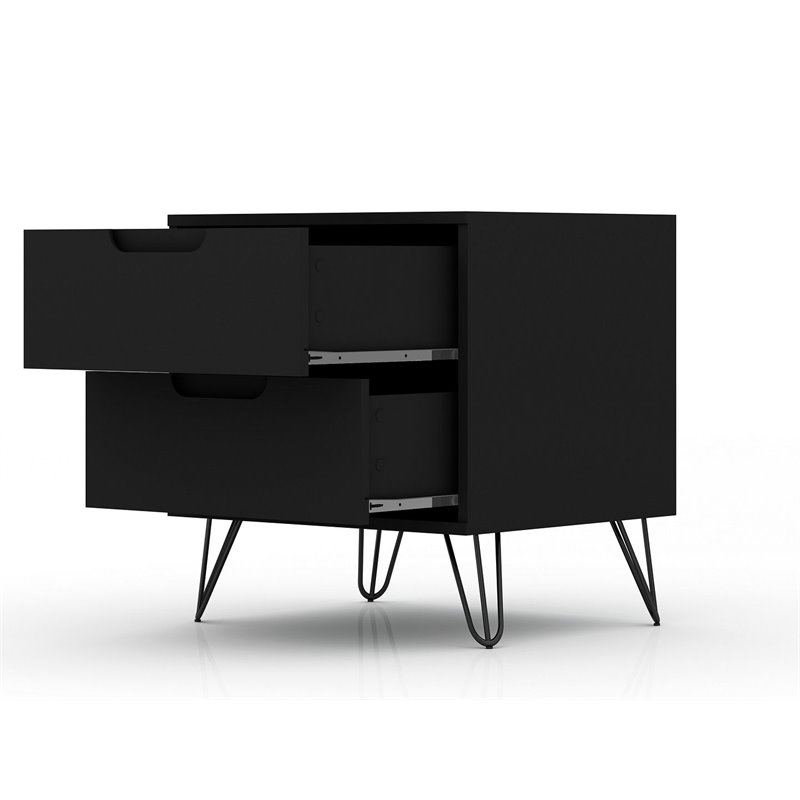 Eden Home 2-Drawer Contemporary Wood Nightstand in Black (Set of 2)