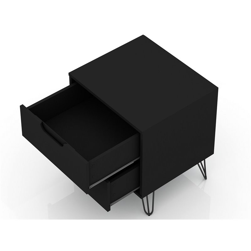 Eden Home 2-Drawer Contemporary Wood Nightstand in Black (Set of 2)