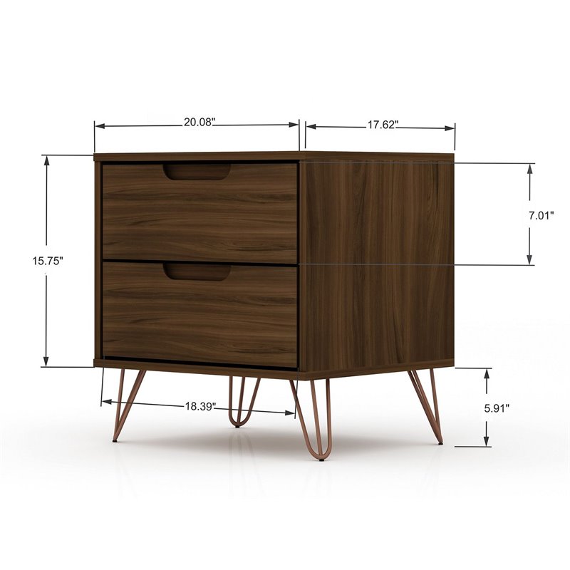 Eden Home 2-Drawer Contemporary Wood Nightstand in Brown (Set of 2)
