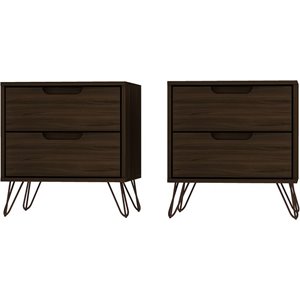 eden home mid-century modern wood 2 pc 2 drawer nightstand set in brown