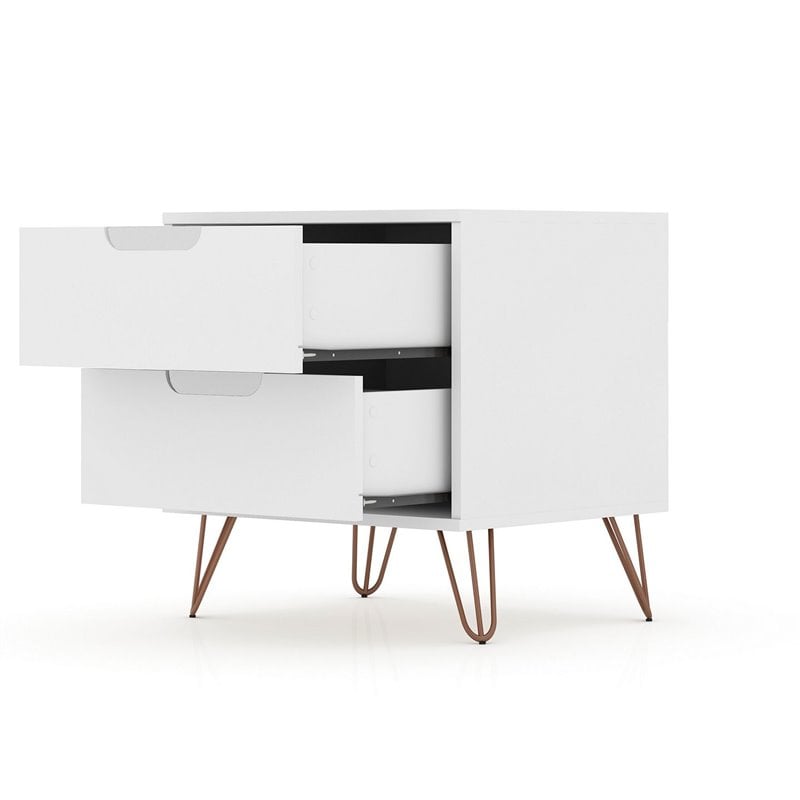 Eden Home 2-Drawer Contemporary Wood Nightstand in White (Set of 2)