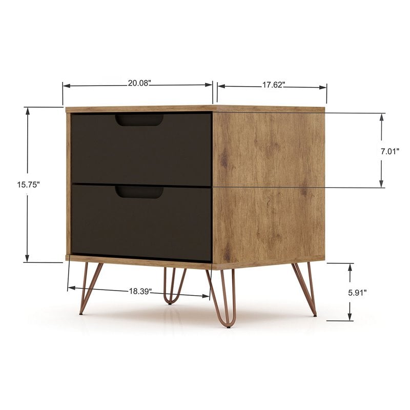 Eden Home 2-Drawer Modern Wood Nightstand in Gray (Set of 2)