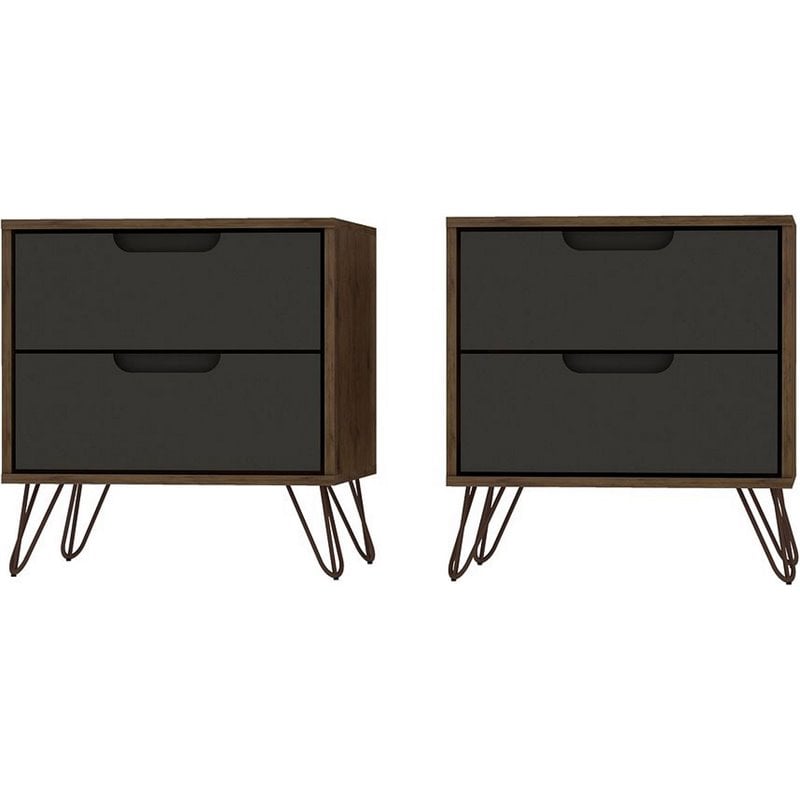 Eden Home 2-Drawer Modern Wood Nightstand in Gray (Set of 2)