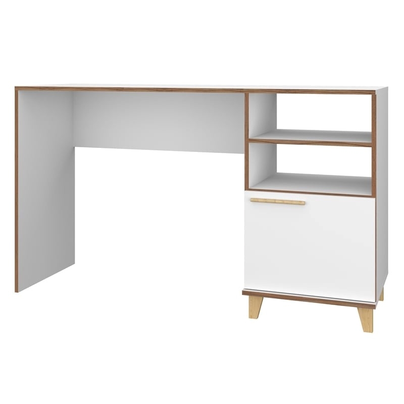 Eden Home Mid-Century Solid Wood Writing Desk with Shelves in White