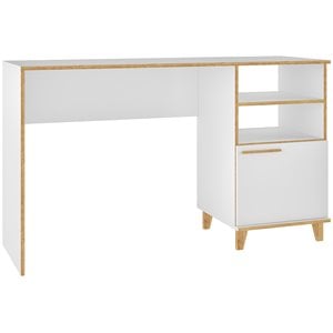 Eden Home Mid-Century Solid Wood Writing Desk with Shelves in White