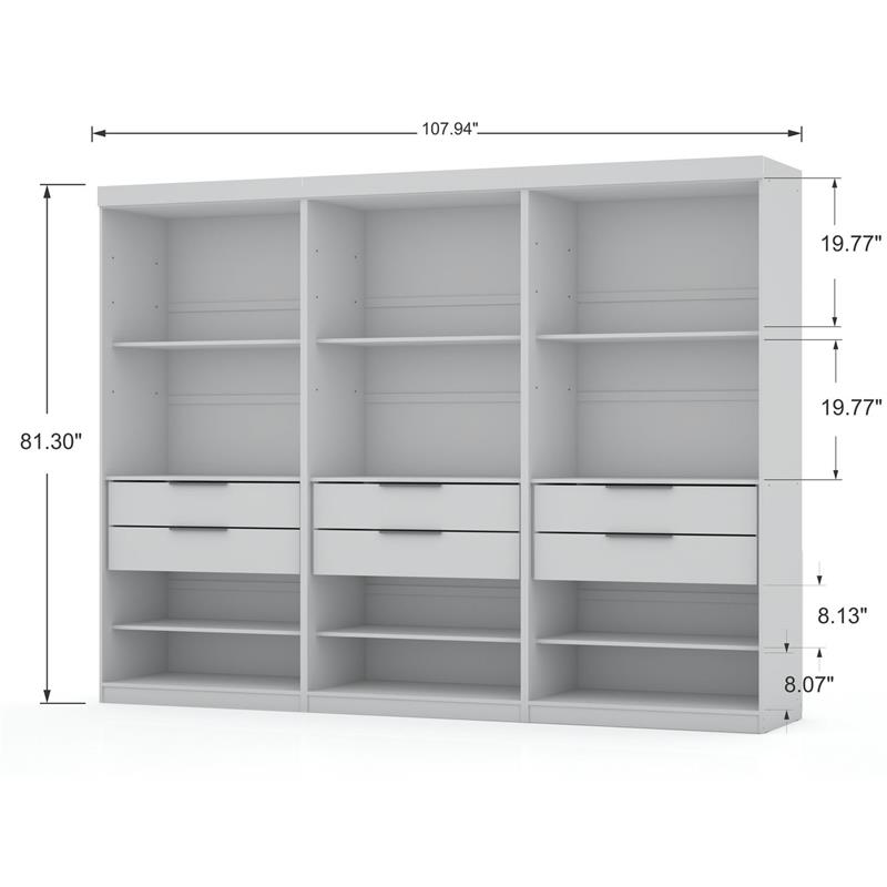 Eden Home 3-Piece Contemporary Wood Open Sectional Closet Set in White