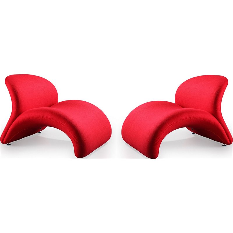 Eden Home Contemporary Wool Blend Fabric Accent Chair in Red (Set of 2)