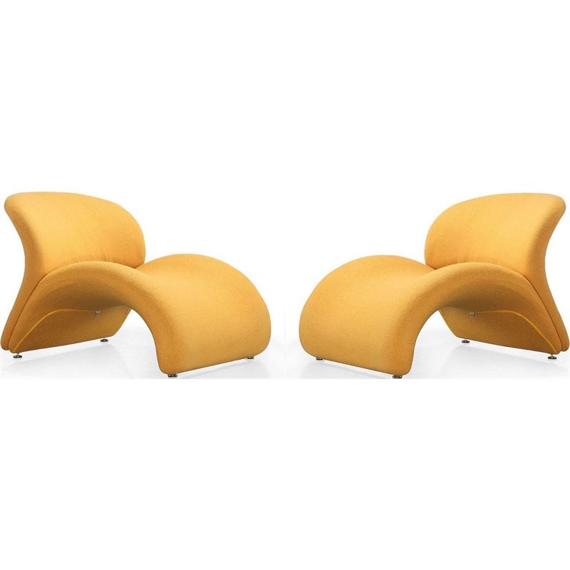 Eden Home Contemporary Wool Blend Fabric Accent Chair in Yellow (Set of 2)