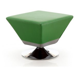 Eden Home Faux Leather & Metal Swivel Ottoman in Green/Polished Chrome