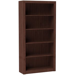 eden home mid-century modern wood bookcase with 5 shelves in nut brown