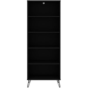 eden home modern wood bookcase with 5 shelves in black