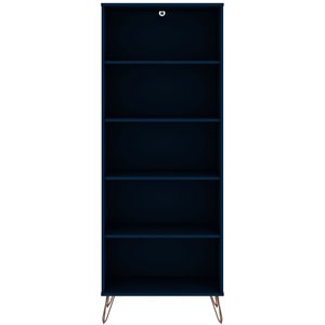 eden home modern wood bookcase 3 with 5 shelves in midnight blue