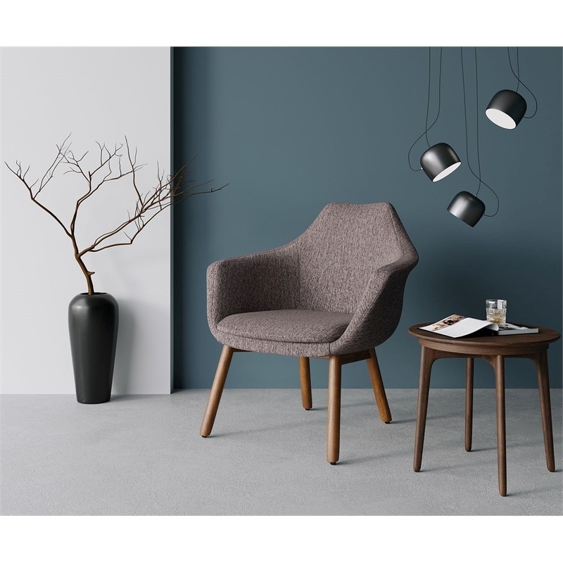 Eden Home Contemporary Fabric & Wood Accent Chair in Gray/Walnut (Set of 2)