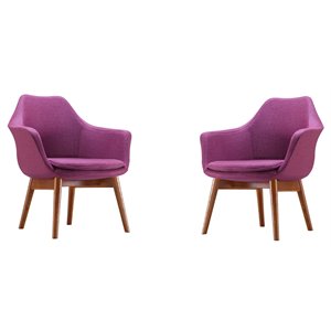 eden home fabric 2 pc accent chair set in plum purple and walnut