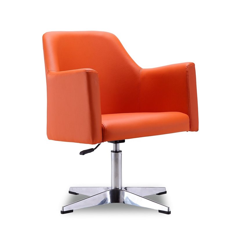 Eden Home Faux Leather & Metal Swivel Accent Chair in Orange/Chrome (Set of 2)