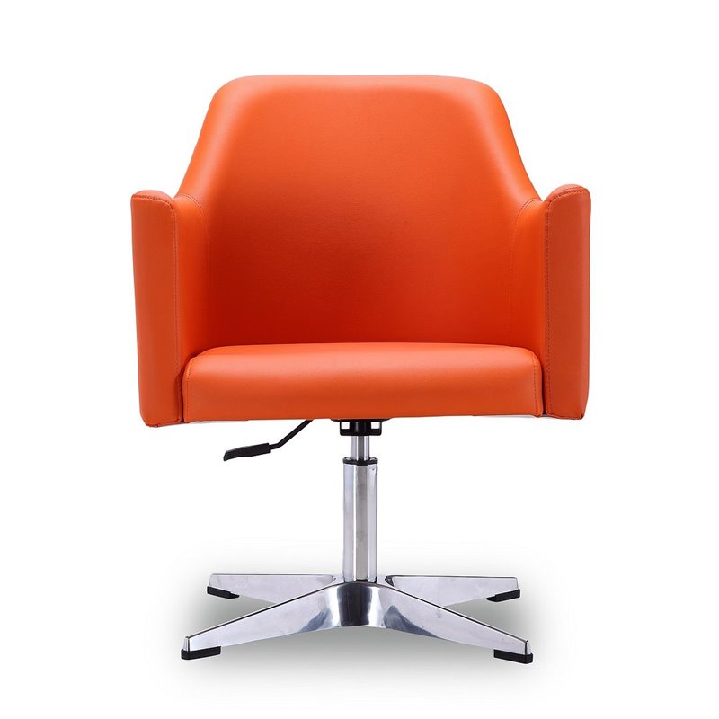 Eden Home Faux Leather & Metal Swivel Accent Chair in Orange/Chrome (Set of 2)