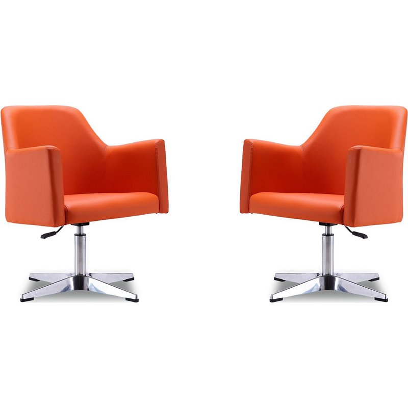 Eden Home Faux Leather & Metal Swivel Accent Chair in Orange/Chrome (Set of 2)