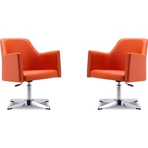 Eden Home Faux Leather & Metal Swivel Accent Chair in Orange/Chrome (Set of 2)